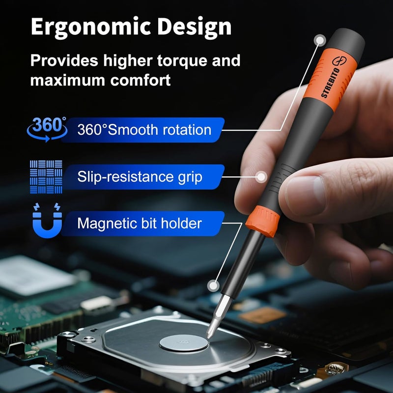 STREBITO Precision Screwdriver Set 64 in 1 Small Screwdriver Set with Torx, Triwing, Pentalobe Star, Mini Repair Tool Kit for Computer, PC, Laptop, Phone, PS5, XBOX, Switch, Eyeglasses, Electronic - Image 3